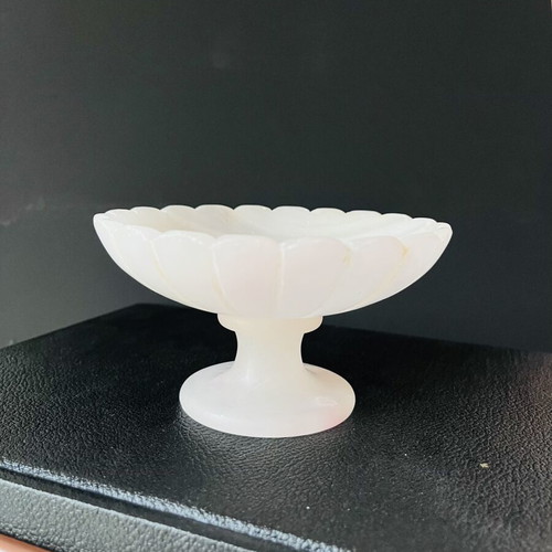 Vintage Italian Pedestal Bowl made of Genuine Pink Alabaster, hand-carved, used