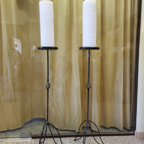 Pair of vintage floor candle holders like new made of wrought iron