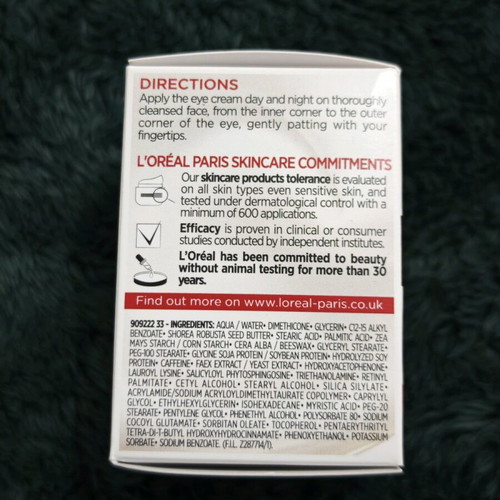 L'Oreal Paris Hydrating and Anti-Aging Eye Cream with Retinol 15ml 40+ New