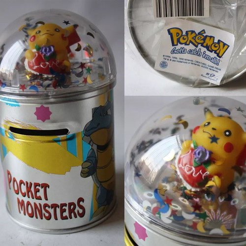 Vintage Pokemon Pikachu Blastoise metal coin bank Nintendo new 2000