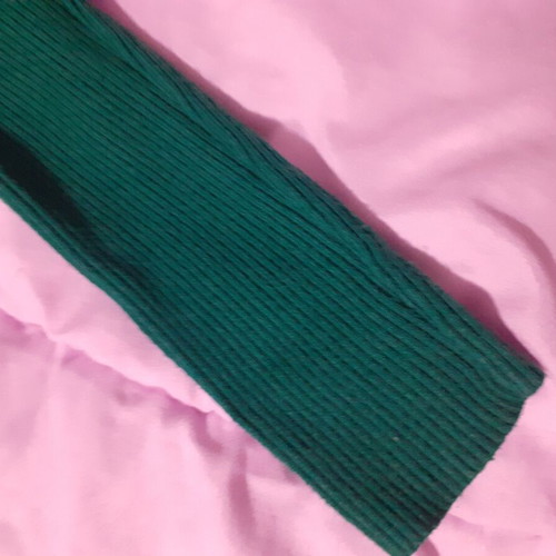 Knitted green blouse with neckline and waist tie new, size S