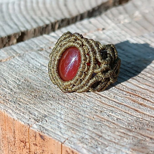 Macrame ring new with carnelian and intricate design