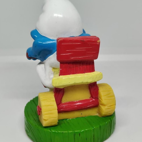 Smurf collectible figure on bicycle handmade Peyo like new
