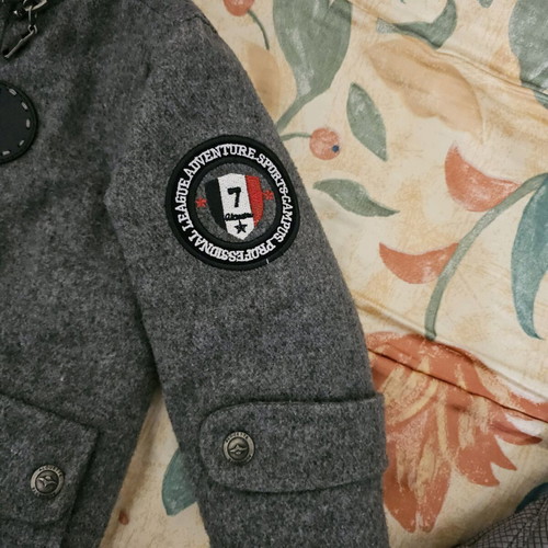 Children's gray felt jacket with hood used 12-18 months