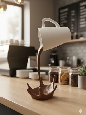 3D-Printed Decorative Floating Coffee Cup and Splash