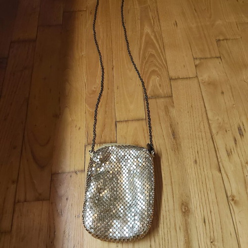 Rose Gold Metallic Mesh Evening Bag with Chain Strap like new