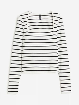 H&M blouse with square neckline striped, new, size XS