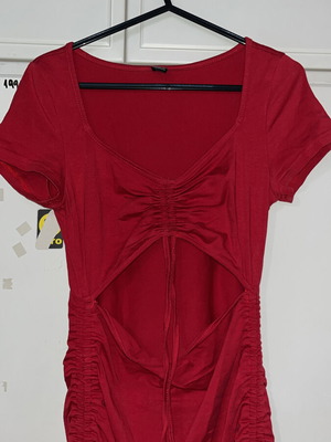 Red Shein dress with ruching and chest cutout new