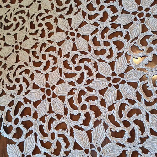 Knitted tablecloth like new, handmade, light beige