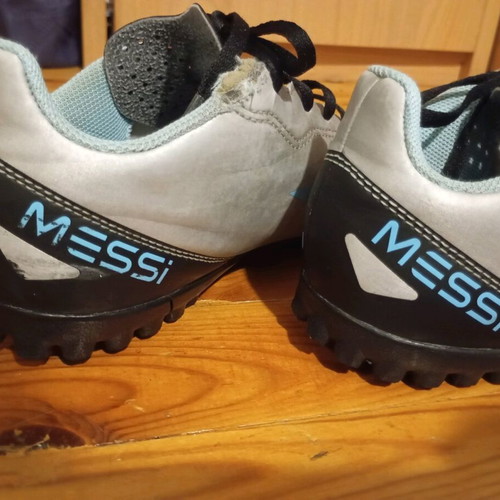Messi football shoes used, Adidas, gray and turquoise, size 39