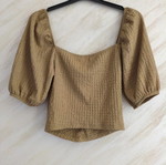 Stradivarius blouse with puff sleeves, khaki, medium, like new