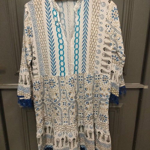 Beach Kaftan like new, colorful cotton with sea motifs