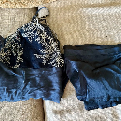 Elle MacPherson Intimates Silk Babydoll Set new, blue and silver