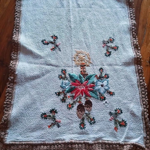 Tablecloth with embroidery like new, traditional vintage boho handmade 1.10x40cm