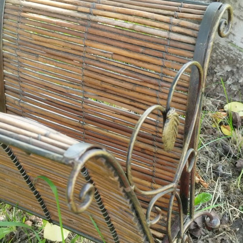 Vintage magazine and newspaper rack used, bamboo and wrought iron
