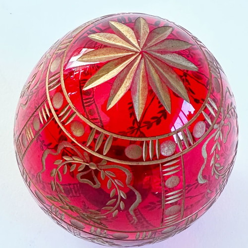 Decorative red glass egg Fabergé style, new, Russia 1990s