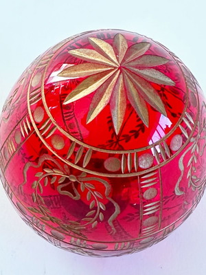 Decorative red glass egg Fabergé style, new, Russia 1990s