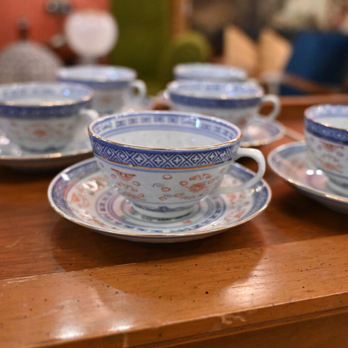 Chinese porcelain tea set vintage 15 pieces used