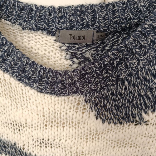 Chunky knit sweater blue white Toi&Moi like new