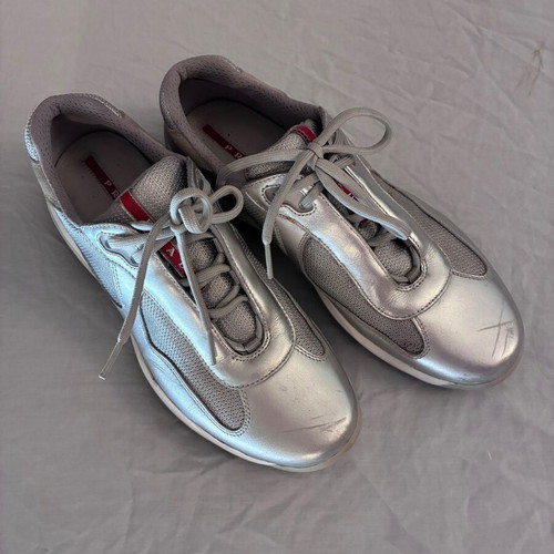 Prada Leather Sneakers Silver Men EU 44-45