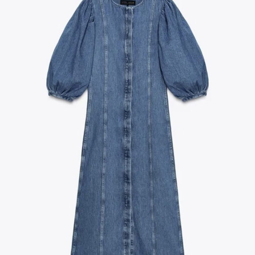 Zara denim dress XS blue like new with balloon sleeves