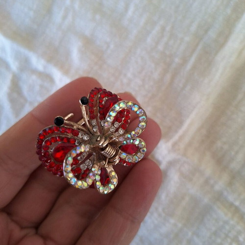 Small butterfly hair clip used with red rhinestones