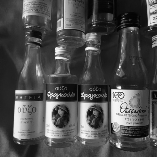 Collectible glass ouzo miniatures used, pack of 12
