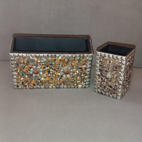 Office organization set like new, wooden with stones and metal decoration
