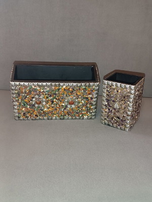 Office organization set like new, wooden with stones and metal decoration