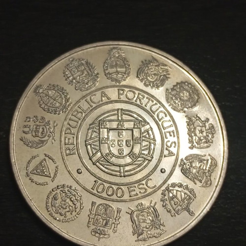Portuguese 1000 Escudos Silver Coin 1992 commemorative, like new