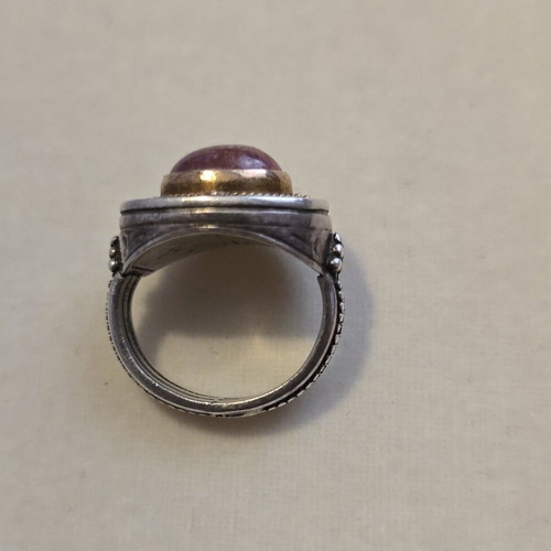 Silver 925 and gold 750 ring with tourmaline, Byzantine style, size 48