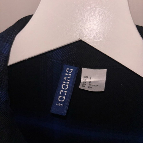 H&M long checked shirt new, black and blue, size S
