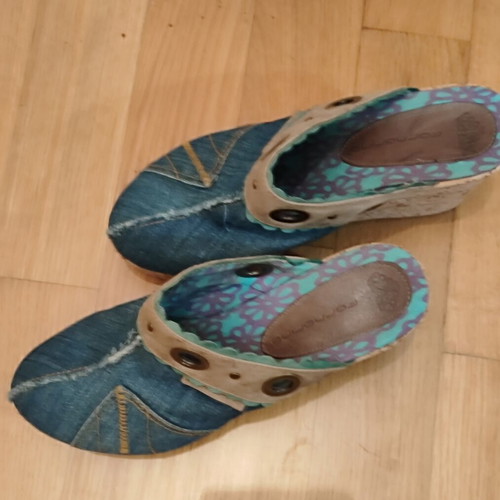 Fornarina Vintage Denim Wedges Mules Y2K Style Size 39 Like New