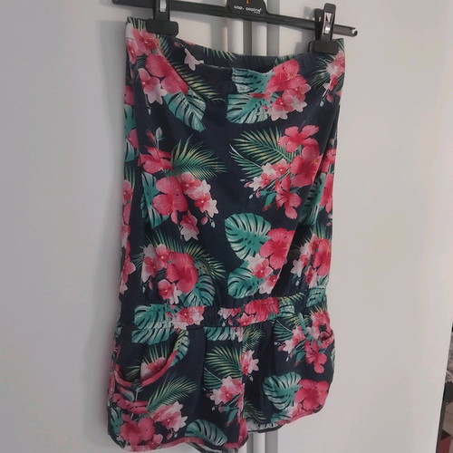 Strapless one-piece romper like new, colorful, tropical flowers, size L