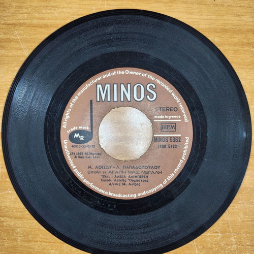 Loizos, Papadopoulos - Einai I Agapi Mas Megali / Garyfalo Mou 7" record