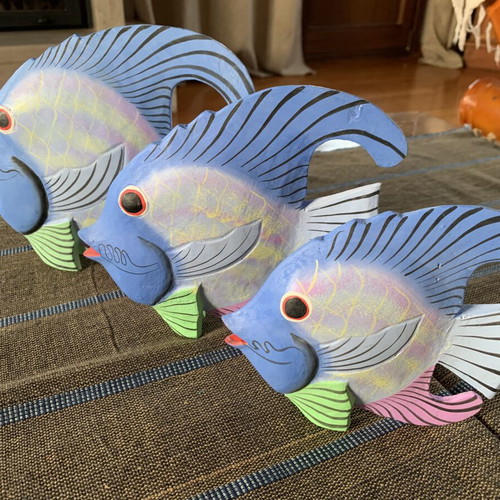 Decorative wooden fish set new, hand-painted tropical wood