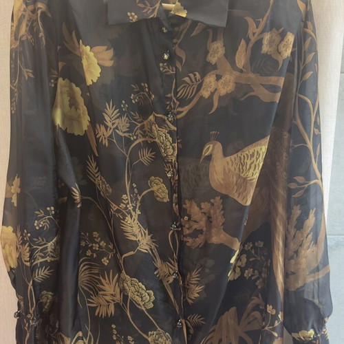 Sheer Printed Nidodileda Shirt Like New, Size S/M, Black and Gold