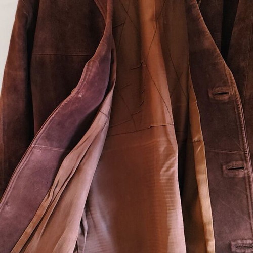 Men's vintage suede leather jacket used, brown, Anwar Yacout Alexandria