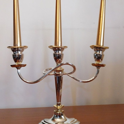Candlestick 3-Holder like new with 3 gold candles gift