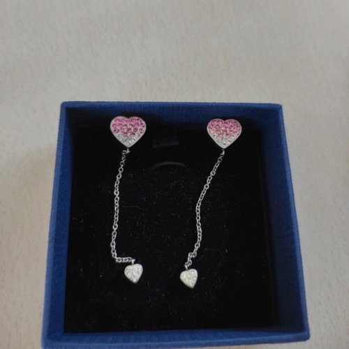 Folli Follie Hanging Heart Earrings like new pink silver