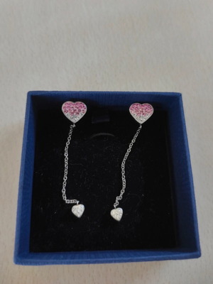 Folli Follie Hanging Heart Earrings like new pink silver