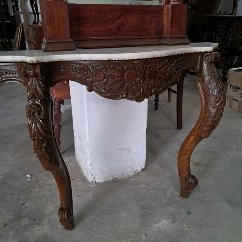 Wooden console with marble and mirror like new