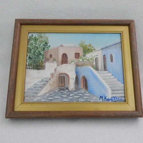 Oil painting on canvas by M. Kanellou, used, framed 30x23 cm
