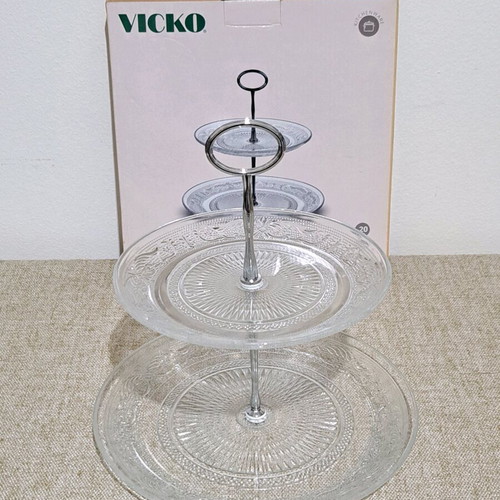 Vicko glass two-tier platter 20&25cm new