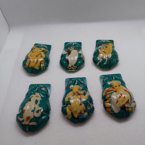Vintage tin frogs, pack of 6, 70s toy new
