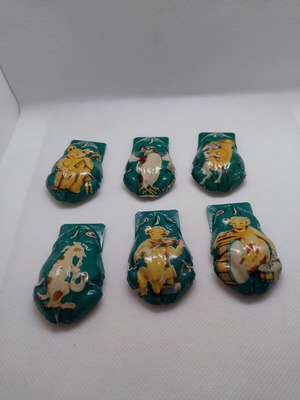 Vintage tin frogs, pack of 6, 70s toy new