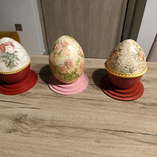 Set of 3 Easter Ceramic Decorative Eggs with Decoupage new