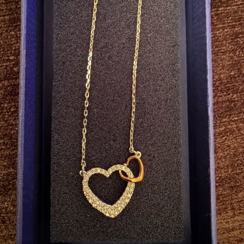 Swarovski necklace with double heart, silver and gold