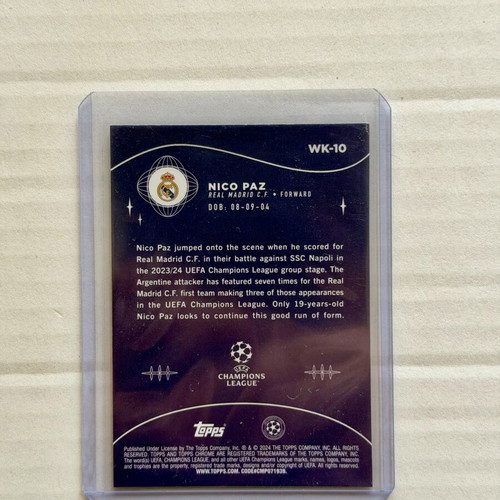 Topps Chrome UEFA Club Competitions Wonderkids Nico Paz RC card new