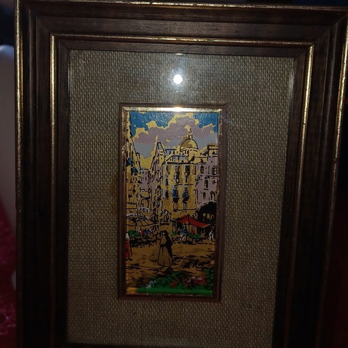 Handmade painting on gold leaf like new with certificate, vintage style